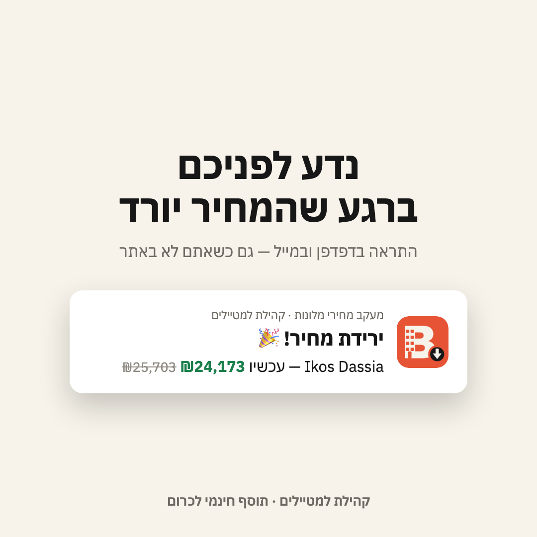 דוגמה להתראת ירידת מחיר של התוסף